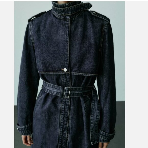 NWT Zara TRF Collection Denim Trench Coat - Picture 4 of 12